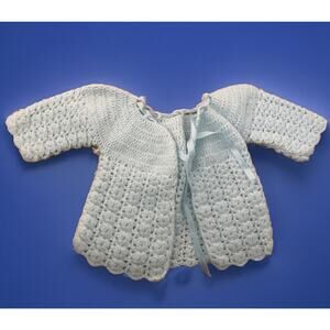 Handmade Infant Baby Crochet Cardigan Sweater Baby‎ Blue Long Sleeves 0-3 Months